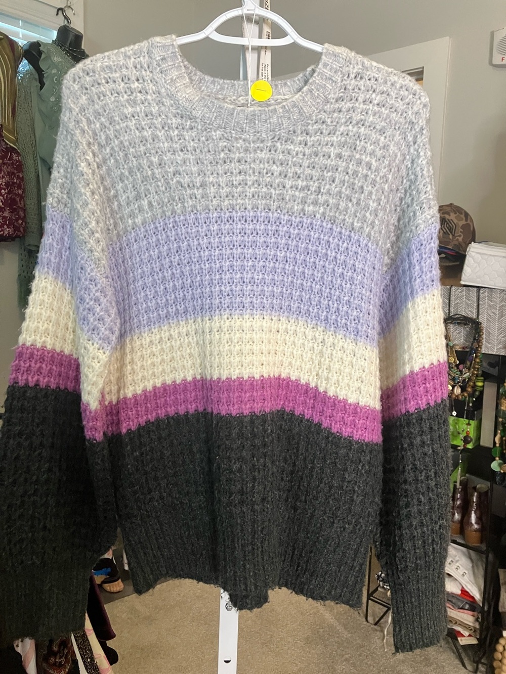 Universal Thread Waffle-Knit Crewneck Sweater in Gray, Lavender, Cream & Pink